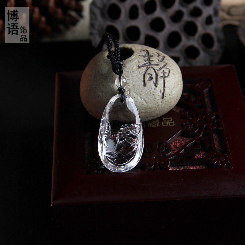 一物一图 精雕天然白水晶老鼠挂件鼠项链 生肖水晶鼠吊坠鼠挂坠