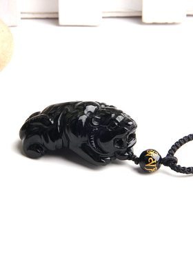 黑曜石虎挂件生肖虎水晶虎吊坠