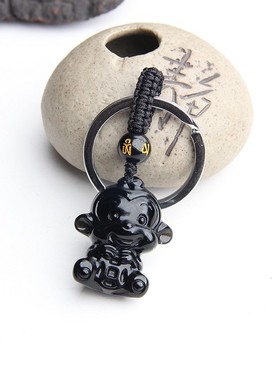 猴子钥匙扣挂件黑曜石生肖猴