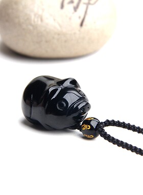 天然黑曜石猪立体猪生肖猪挂件