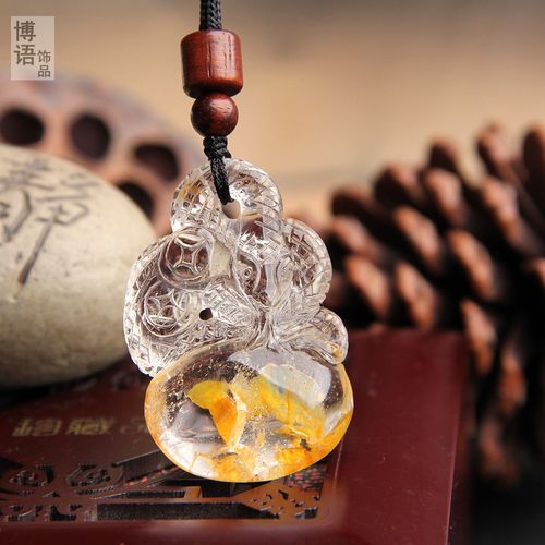博语天然黄胶花水晶蛇挂件挂