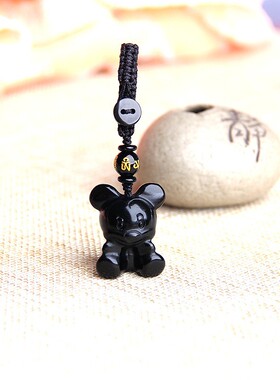 天然黑曜石鼠挂件鼠吊坠米老鼠