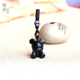 米老鼠钥匙扣挂件天然黑曜石鼠挂件鼠吊坠汽车包包米老鼠时尚挂坠