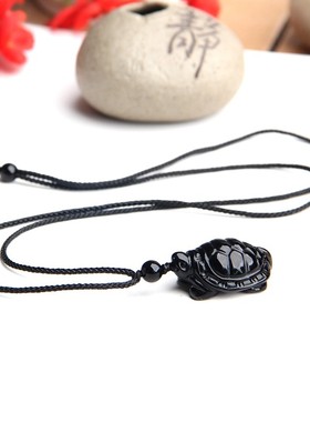 博语天然黑曜石小乌龟项链
