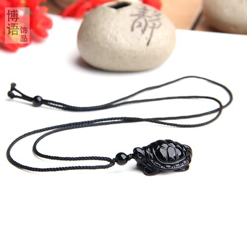 博语天然黑曜石小乌龟项链