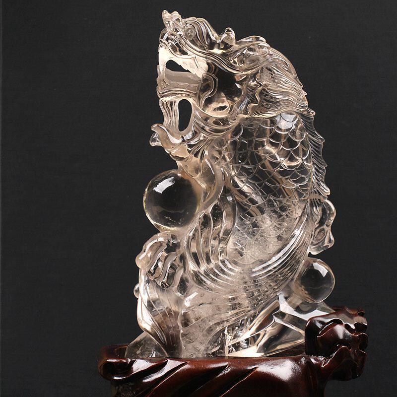 水晶鱼龙摆件水晶雕刻摆件