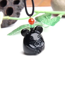 天然黑曜石老鼠挂件水晶老鼠挂坠