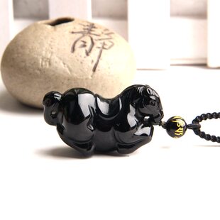 天然黑曜石水晶水晶马吊坠项坠唐马项链挂件生肖俊马吊坠男女挂坠