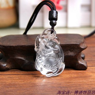 天然白水晶狐狸吊坠饰品九尾狐狸项链白狐挂件锁骨链九尾狐毛衣链