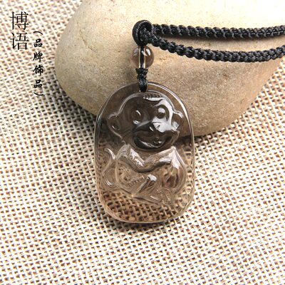 茶水晶猴子水晶猴项链