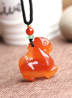 博语天然红玛瑙生肖马挂件项链