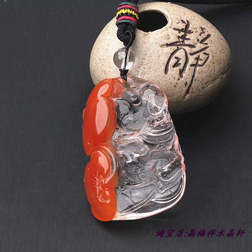红兔毛水晶天然生肖水晶老鼠吊坠