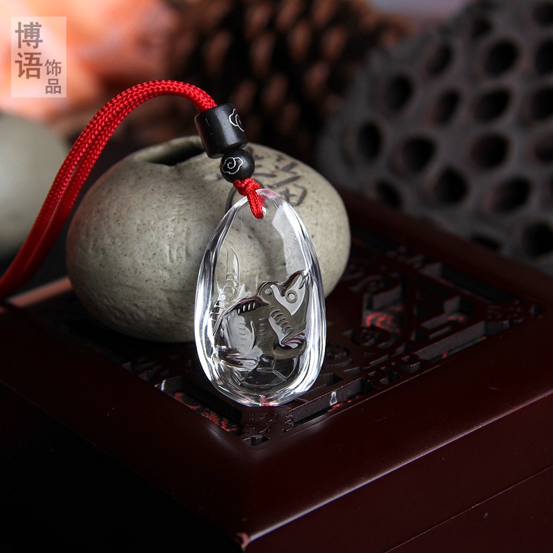 白水晶老鼠挂件鼠项链