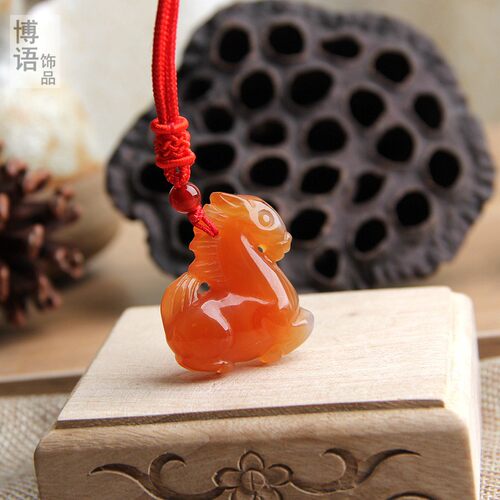 红玛瑙生肖马项链项坠小马挂坠