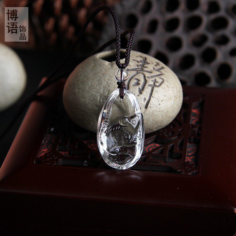 精雕天然白水晶老鼠挂件鼠项链 生肖白水晶鼠吊坠鼠挂坠 一物一图