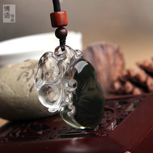 博语天然绿幽灵水晶灵芝兔挂坠