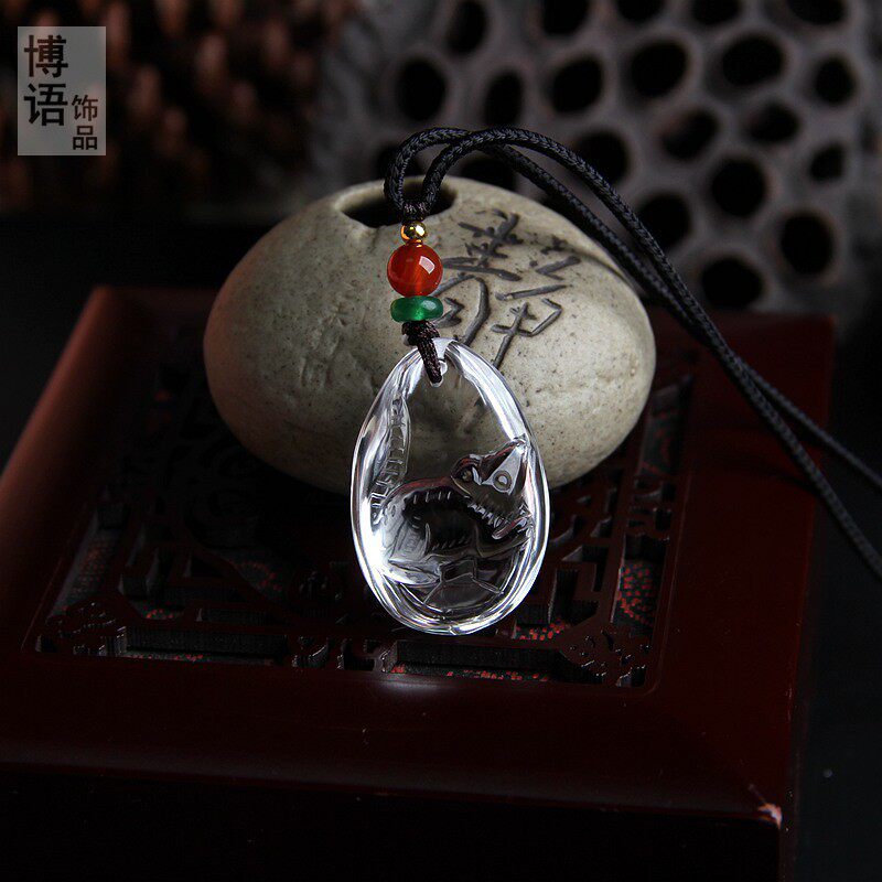 一物一图 精雕天然白水晶老鼠挂件鼠项链 生肖水晶鼠吊坠鼠挂坠