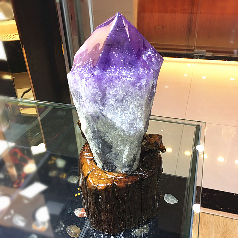 天然紫水晶柱子原矿石标本石摆件