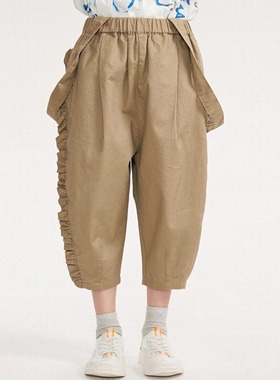 女童中小童背带裤子纯棉儿童休闲萝卜裤九分裤2024新款夏装童装潮