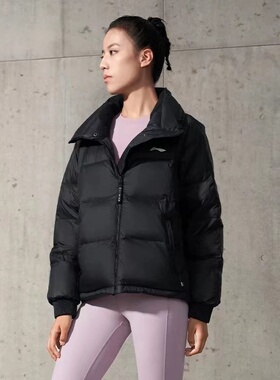 正品李宁短羽绒服2025冬女子健身系列宽松鸭绒保暖运动服 AYMS268