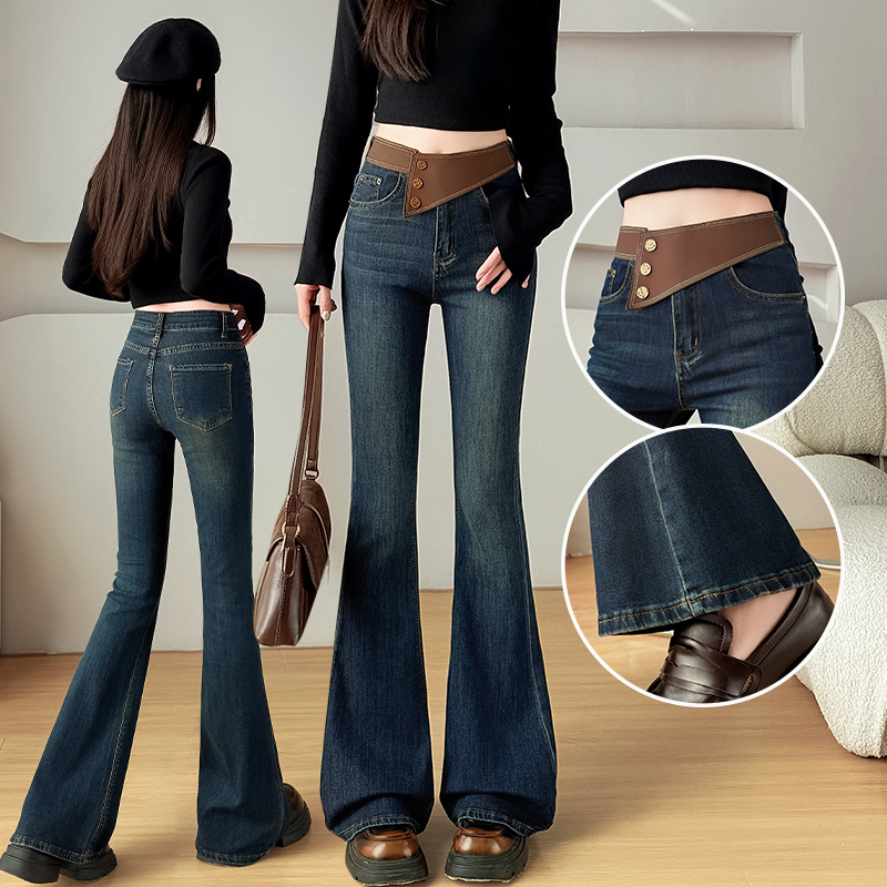 修身显瘦高腰微喇叭裤牛仔裤女