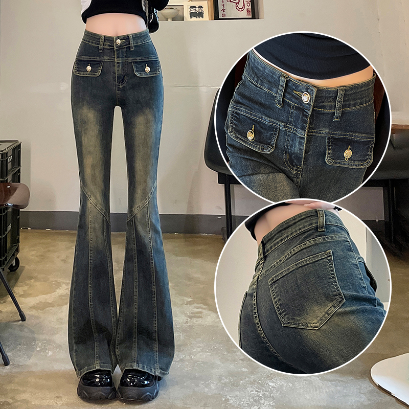 高腰微喇牛仔裤女显瘦马蹄喇叭裤