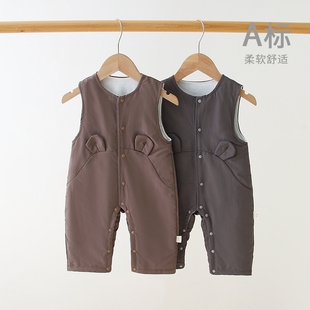 子婴儿护肚薄棉裤 3岁初冬夹棉儿童裤 秋冬外穿0 宝宝薄棉背带裤