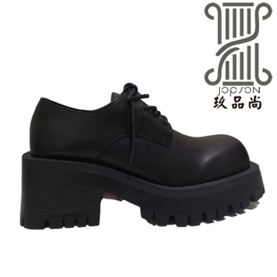 2022秋冬新款狂野分子卡黎路娜高跟浅口方跟纯色系带圆头牛皮女鞋