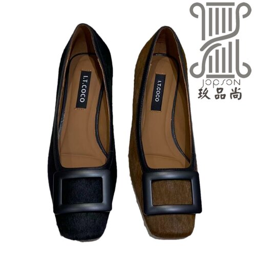 2025真皮马毛粗跟中高跟单鞋女款