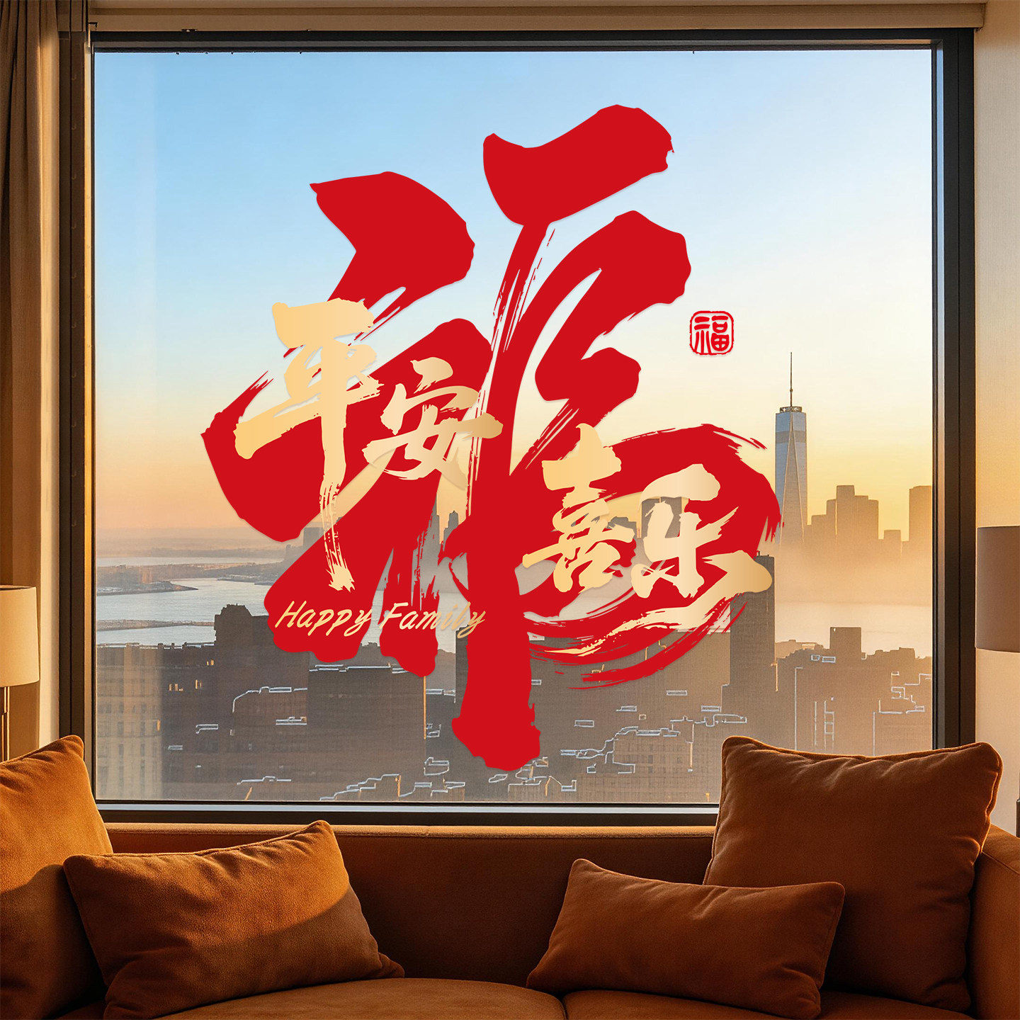 乔迁之喜装饰窗花福字玻璃静电贴新居布置窗贴搬家入宅仪式用品