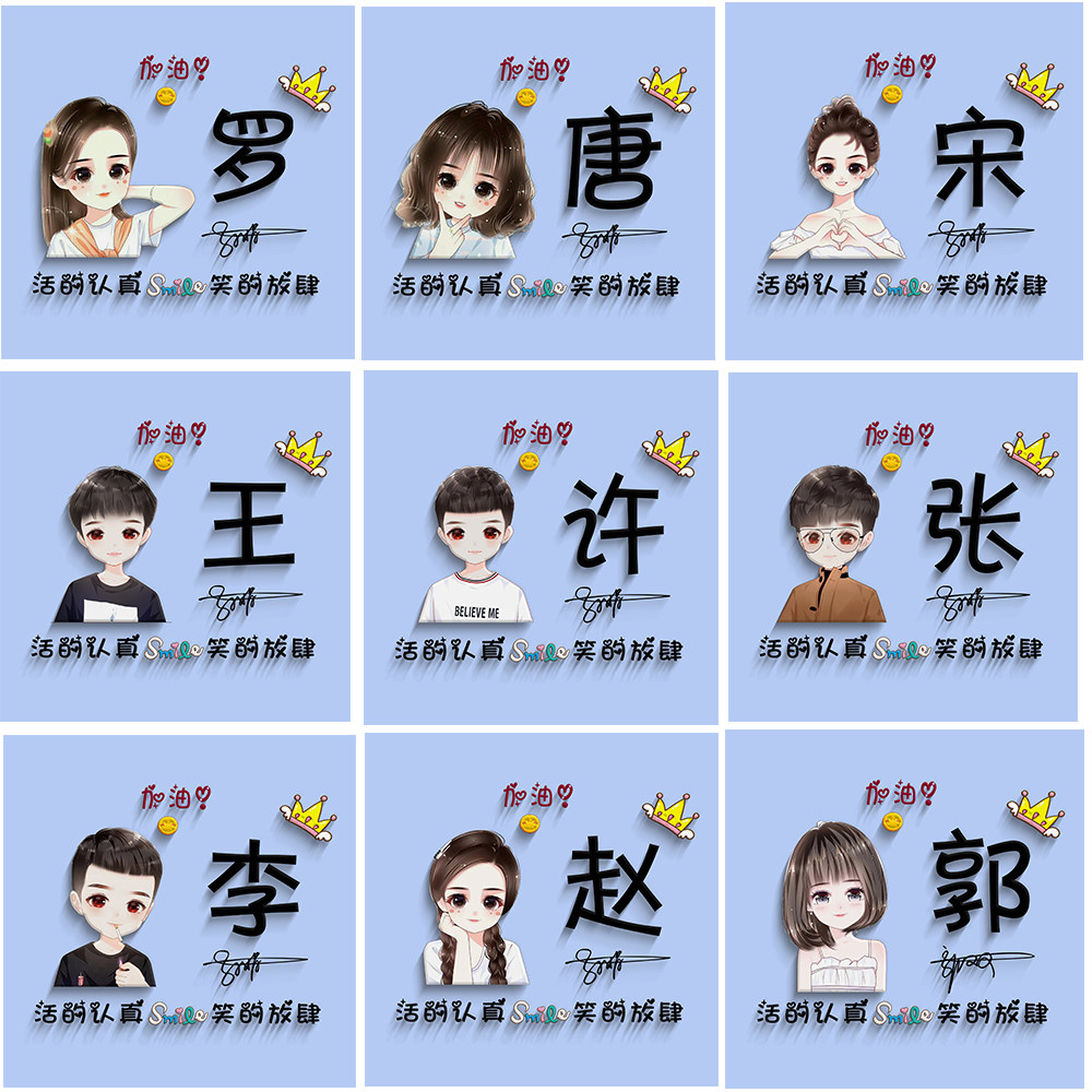 签名个性微信头像制作卡通情侣浪漫名字头像制作漫画蓝底专属姓氏