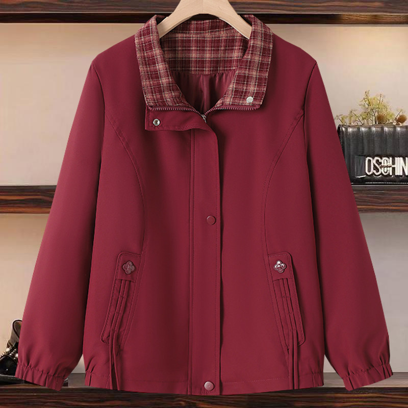 春装新款格子翻领休闲夹克衫上衣时尚妈妈短款显瘦外套中老年薄款,女装/女士精品,中老年女装,淘宝优惠券,粉丝福利购,淘宝优惠卷