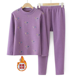 保暖中老年妈妈老太太秋冬装 加绒加厚德绒打底衫 大码 套装 秋衣秋裤