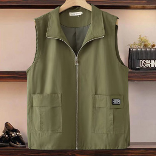 女装 翻领大口袋背心马甲大码 200斤中年40岁50妈妈马夹 新款 春秋装