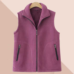 宽松背心卫衣中老年妈妈坎肩外套 大码 加绒加厚摇粒绒马夹冬装 新款