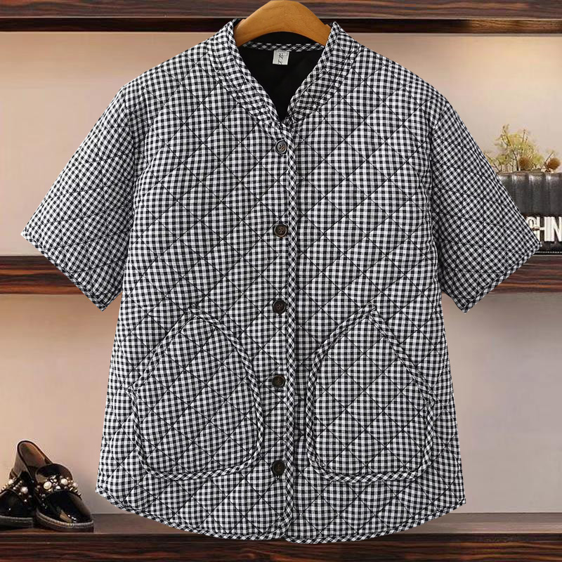 时尚格子短袖丝绵马甲休闲棉衣