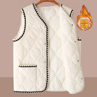 小香风加绒厚马夹冬装新款棉马甲中老年宽松显瘦坎肩上衣洋气妈妈