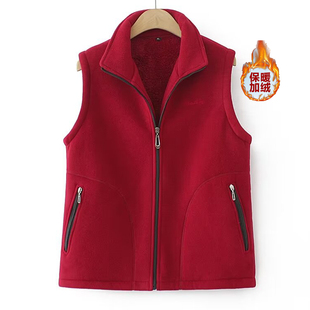 大码 加绒加厚绒衫 卫衣秋冬装 新款 40岁50马夹外穿宽松背心外套 女装