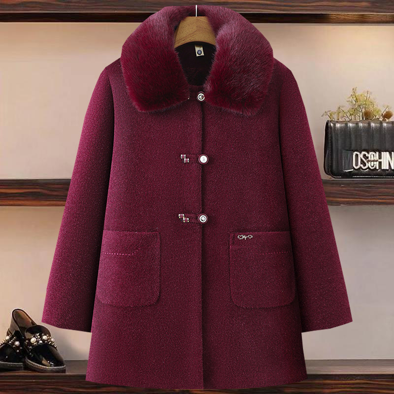 水貂绒中长款加绒加厚棉服冬装新款毛领毛呢大衣冬季宽松妈妈外套