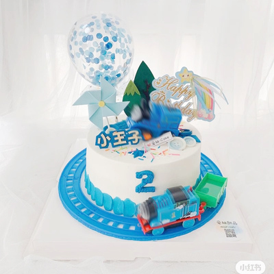 小火车蛋糕装饰玩具8寸轨道套装蓝色小火车生日装扮摆件