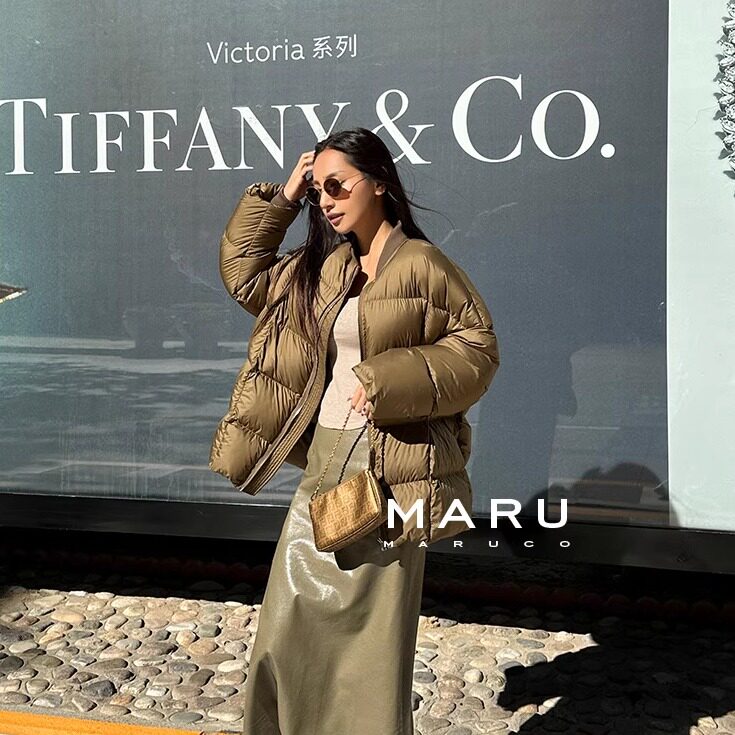 秋冬基础款时尚品质女士泡芙面包羽绒服棒球领保暖外套 90%白鸭绒