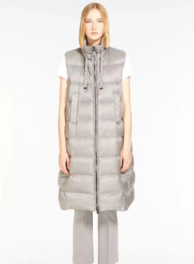 max家同款 欧美风 女士灰色羽绒马甲 长款羽绒服背心 90%白鸭绒