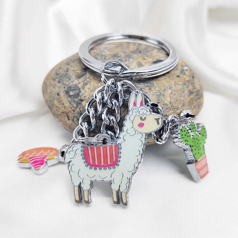 德国TROIKA创意卡通生肖羊钥匙扣 仙人掌草泥马羊驼可爱高档挂件