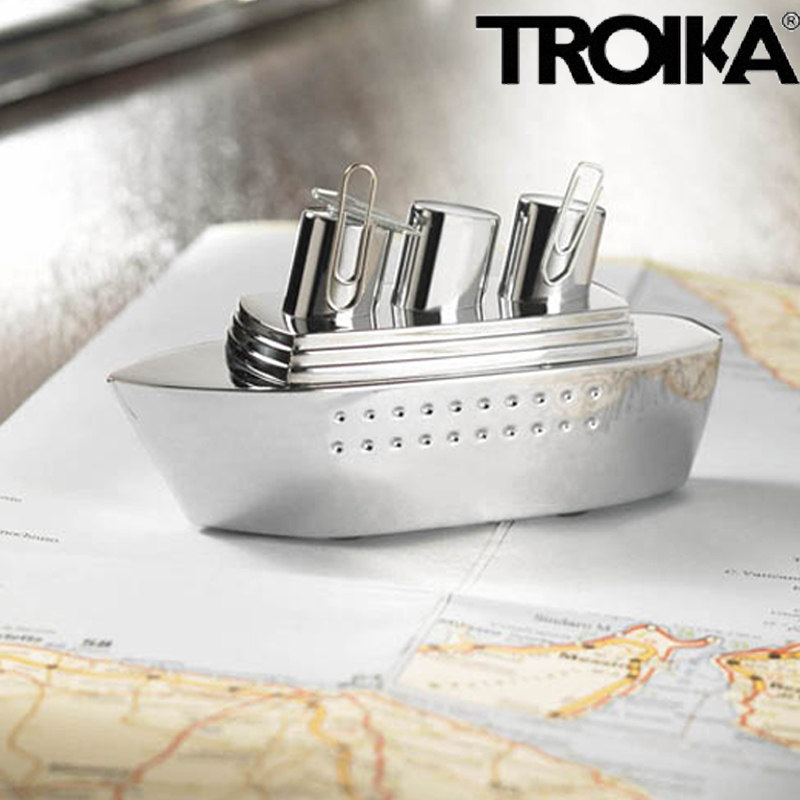 德国troika财富之船创意镇纸 磁性回形针座 多功能办公桌金属摆件