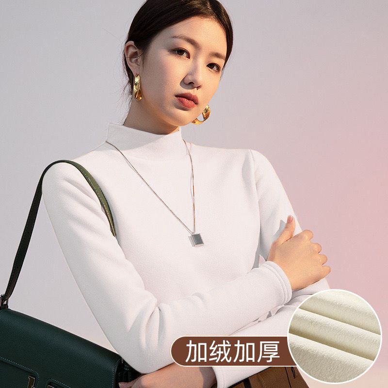 德绒半高领打底衫女秋冬新款加厚加绒保暖内搭洋气百搭长袖t恤女