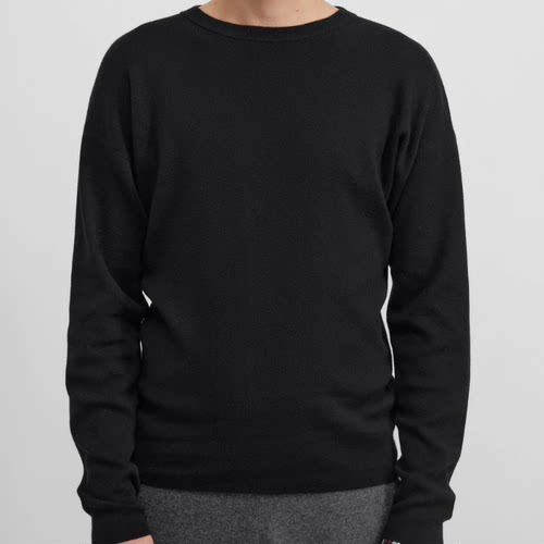 外贸原单 荷兰单北欧男女同款秋纯色圆领棉羊绒针织长袖上衣