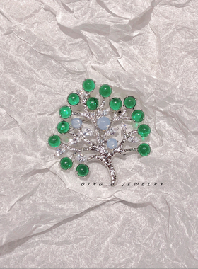 新款时尚大气绿色树胸针奢华闪耀胸花别针优雅气质小众设计