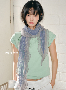 feytiy 古早感 千禧味儿拼色丝巾女春秋定制百搭蕾丝花边围脖领巾