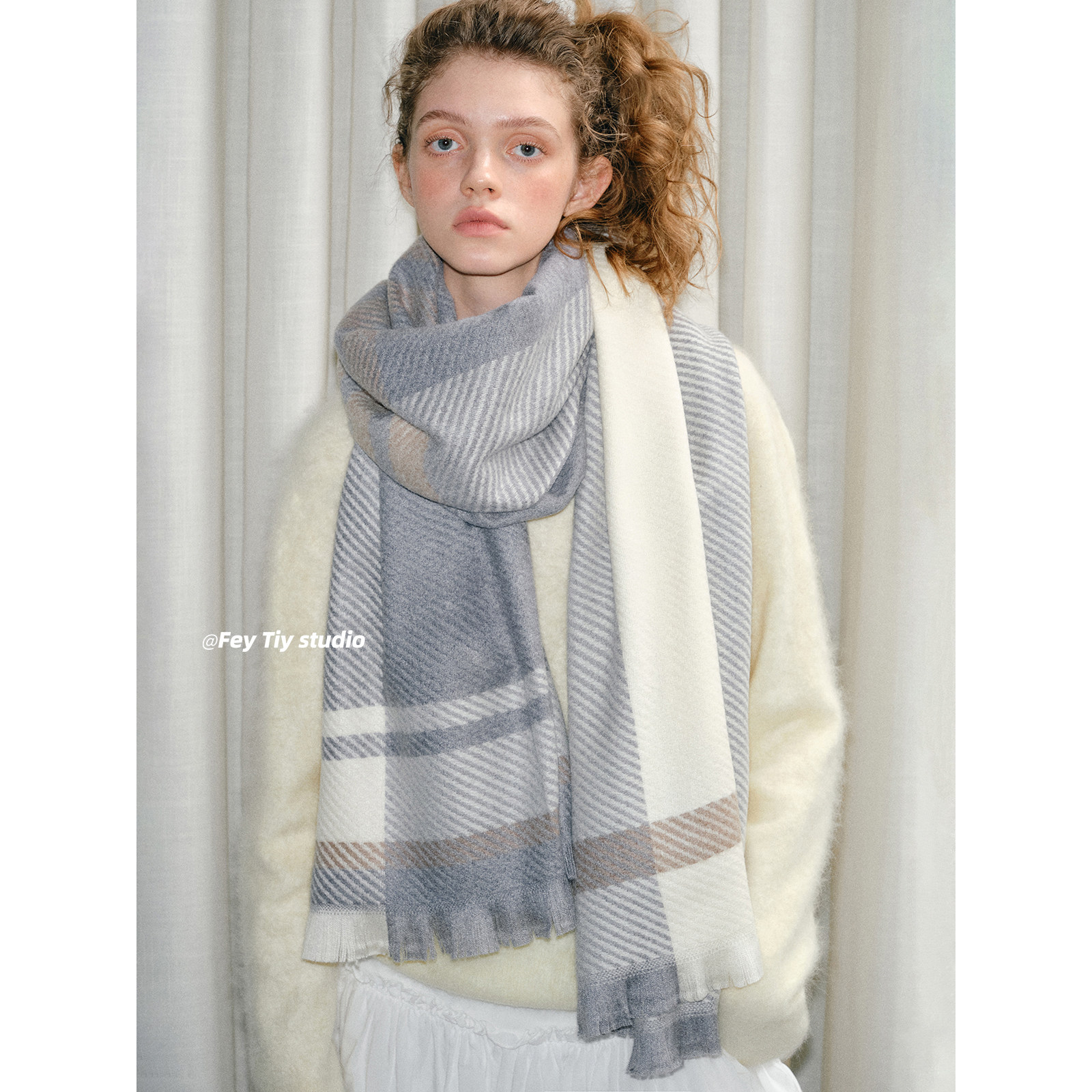 feytiy  海盐灰 软糯高品质拼色保暖围巾冬季加厚韩版披肩围脖女,服饰配件/皮带/帽子/围巾,围巾/丝巾/披肩,淘宝优惠券,粉丝福利购,淘宝优惠卷