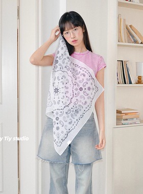 feytiy 棉麻腰果小方巾包头巾百搭复古韩版y2k嘻哈街头小领巾围巾